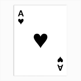 Ace of Hearts, Black, Playing Card Style, Art, Wall Print Art Print