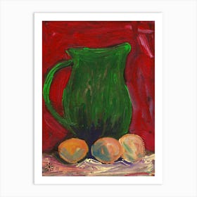 Green Jug - still life vertical kitchen red green hand painted Anton Maliar Art Print