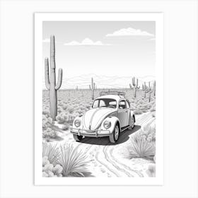 Volkswagen Beetle Desert Drawing 5 Art Print