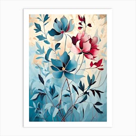 Blue And Pink Flowers 2 Art Print