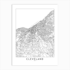 Cleveland White Map Art Print