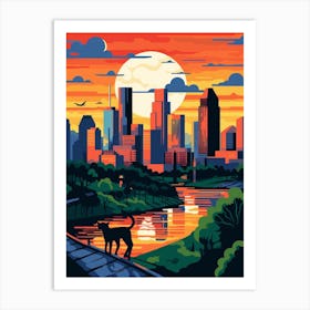 Houston, United States Skyline With A Cat 2 Art Print