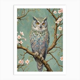 Owl In Blossom no2 Art Print