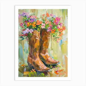 Cowboy Boots And Wildflowers Wild Geraniums Art Print