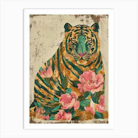 Tiger With Roses Canvas Print Art Print