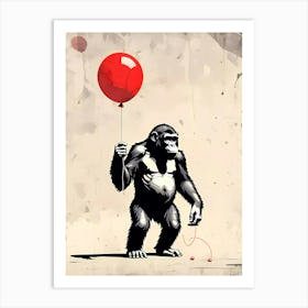 Chimpanzee Holding A Red Balloon Art Print