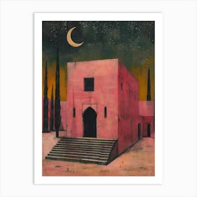 Pink House At Night Art Print