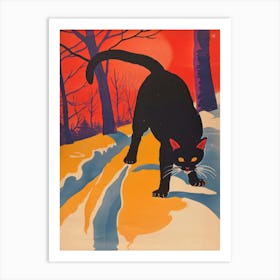 Black Cat In Snow 1 Art Print