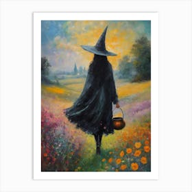 Summerween Witch in the Meadow Witch Art Print | Litha Summer Solstice Witchcraft Painting for Pagan Feature Wall Art Print