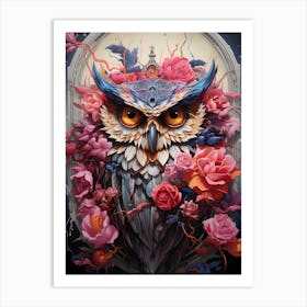 Owl With Roses Art Print