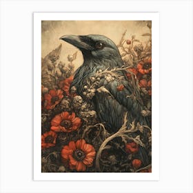 Crow In Bloom 2 Art Print