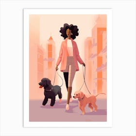Sunny Days Dog Walking Pastel Illustration 3 Art Print