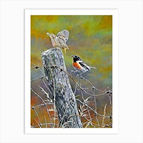 Two Birds On A Fence Post Art Print