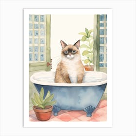 Siamese Cat In Bathtub Botanical Bathroom 4 Art Print