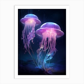 Mauve Stinger Jellyfish Neon Illustration 10 Art Print