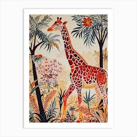 Giraffe In The Wild Leaf Illustration 1 Art Print