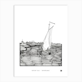 Setting Sail Netherlands Art Print - Black Line Pen & Ink Nautical Drawing Art Print