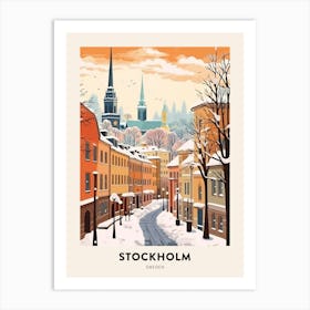 Vintage Winter Travel Poster Stockholm Sweden 3 Art Print