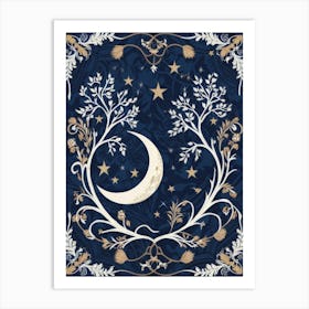 Moon And Stars In A Frame Art Print