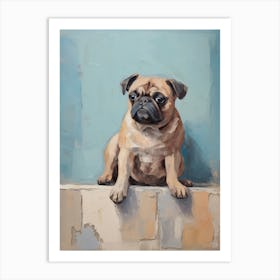 Pug Dog, Painting In Light Teal And Brown 1 Art Print