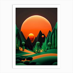 Landscape With Cactus Art Print