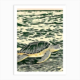 Green Turtle Linocut Art Print