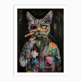 Animal Party: Crumpled Cute Critters with Cocktails and Cigars Cat Smoking A Cigar Art Print