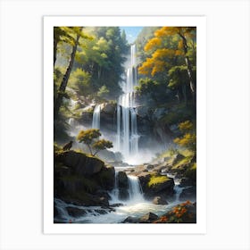 Cascade waterfall in forest #2 - Oil Painting Art Print