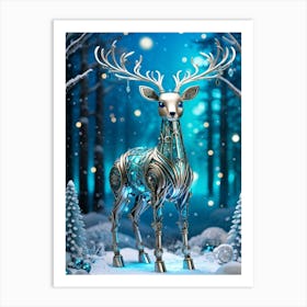 Whimsical Robot Shaped After A Majestic Deer Adorned With Intricate Teal And Iridescent Accents St (1) Art Print