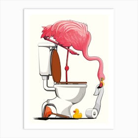 Flamingo Standing In Toilet Art Print
