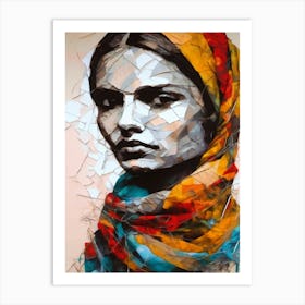 Woman In A Scarf, Abstract, Mosaic Style, Contrast  Art Print