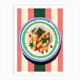 A Plate Of Penne Pasta Top View Food Illustration 3 Art Print