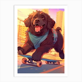 Newfoundland Dog Skateboarding Illustration 1 Art Print