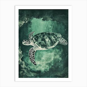 Sea Turtles In An Underwater World Textured Illustration 2 Art Print