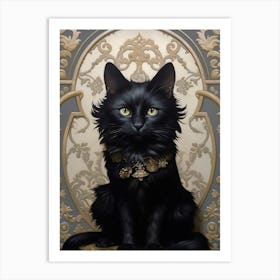 Medieval Black Cat Rococo Style 3 Art Print