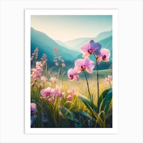 Orchids and The Mountains Art Print