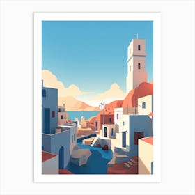 Santorini, Greece, Flat Illustration 1 Art Print