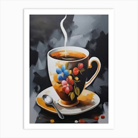 Coffee Cup With Flowers Art Print