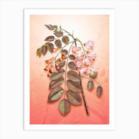 Robinier Rose Bloom Vintage Botanical in Peach Fuzz Seigaiha Wave Pattern n.0145 Art Print