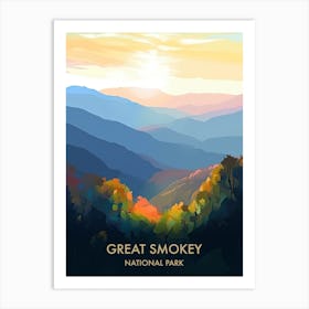 Great Smokey National Park Travel Poster Illustration Style 4 Art Print