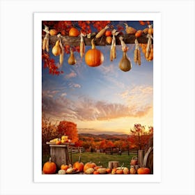 A Photograph Showcasing A Thanksgiving Festival Scene Set In A Rustic Fall Evening Wooden Decoratio (1) 1 Art Print