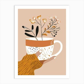 Coffee Cup With Flowers Art Print