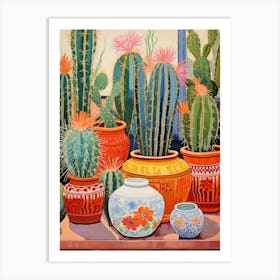 Cactus Painting Maximalist Still Life Barrel Cactus 2 Art Print