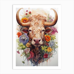 Cow With Flowers Art Print