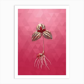 Vintage Tri Flower Botanical in Gold on Viva Magenta n.0325 Art Print