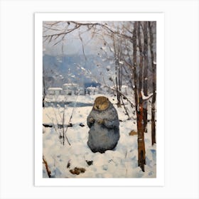 Vintage Winter Animal Painting Woodchuck 1 Art Print