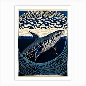 Dark And Stormy Whale Linocut Art Print