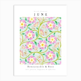 Honeysuckle And Rose June Birth Flowers Art Print