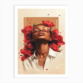 Portrait Of A Woman With Flowers 1 Art Print