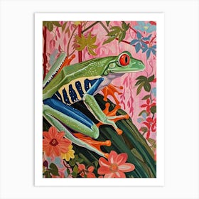 Floral Animal Painting Red Eyed Tree Frog 1 Art Print
